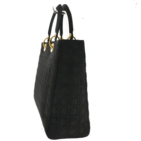 CHRISTIAN DIOR Lady Cannage Tote Hand Bag Nylon Leather Black GHW Italy 73FC009 - Picture 4 of 16